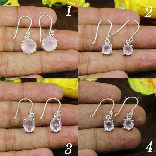 Natural Rose Quartz 925 Silver Earrings