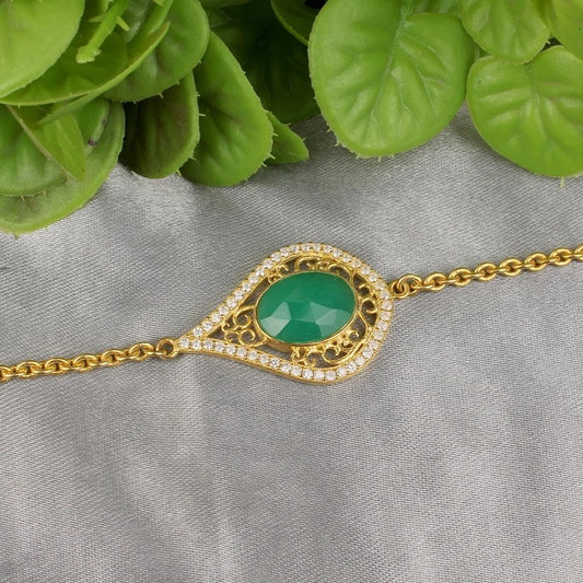 Gold Plated Green Onyx Bracelet