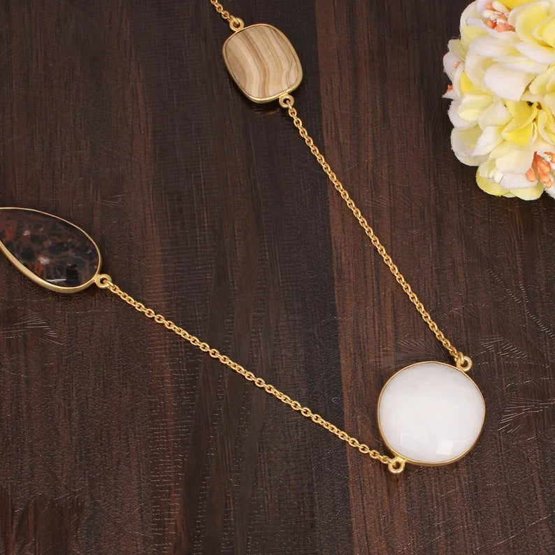 White Moonstone Multi Gemstone Necklace