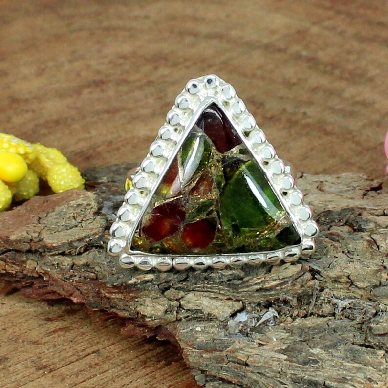 Triangle Mohave Eudialyte Turquoise Sterling Silver Ring