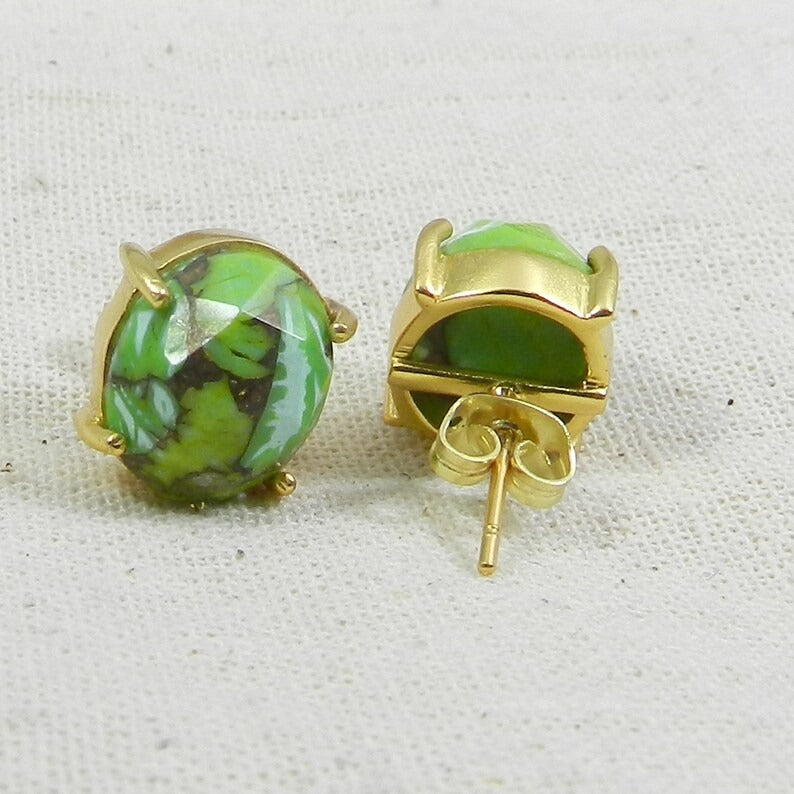 Gold Plated Green Mohave Copper Turquoise Stud Earrings