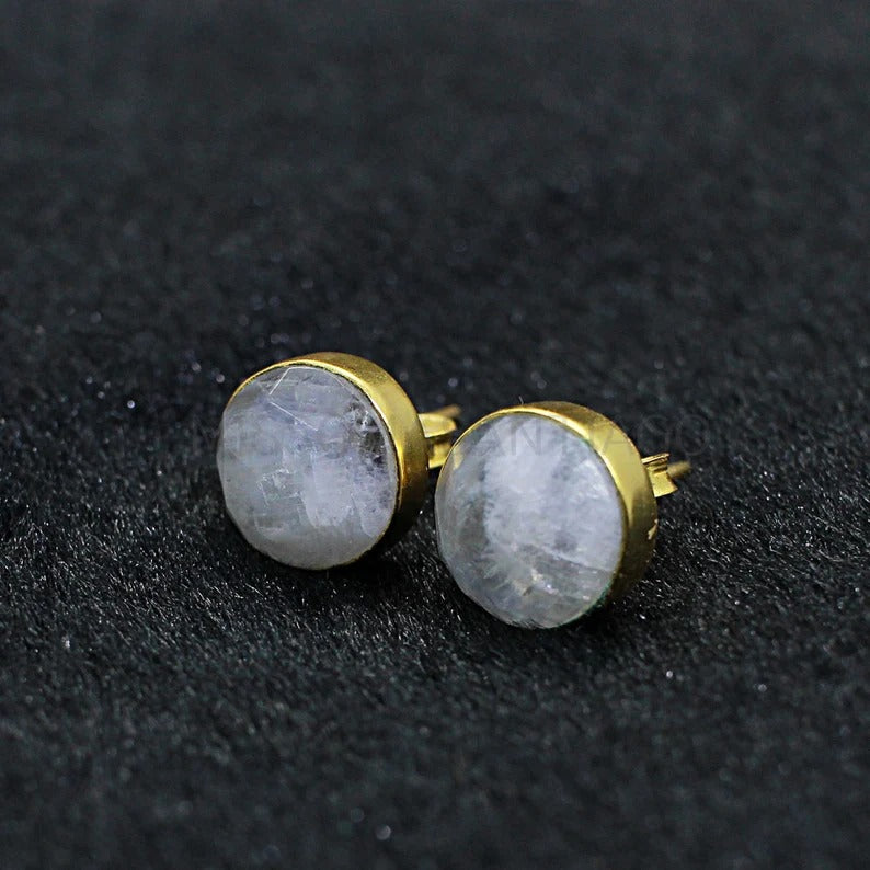 Rainbow Moonstone Gemstone Studs