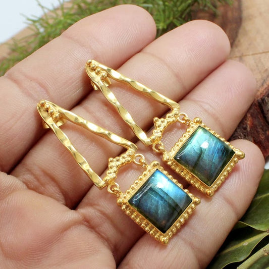 Gold Plated Natural Labradorite Earring