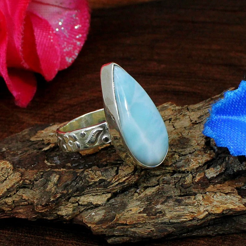 92.5 Sterling Silver Larimar Gemstone Ring