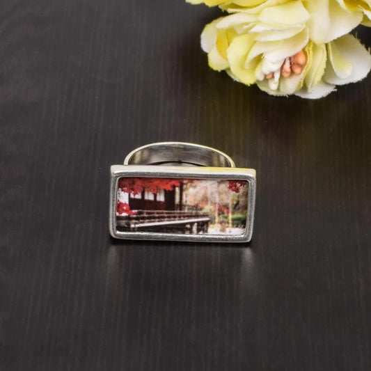 925 Sterling Silver Rectangle Painting Ring