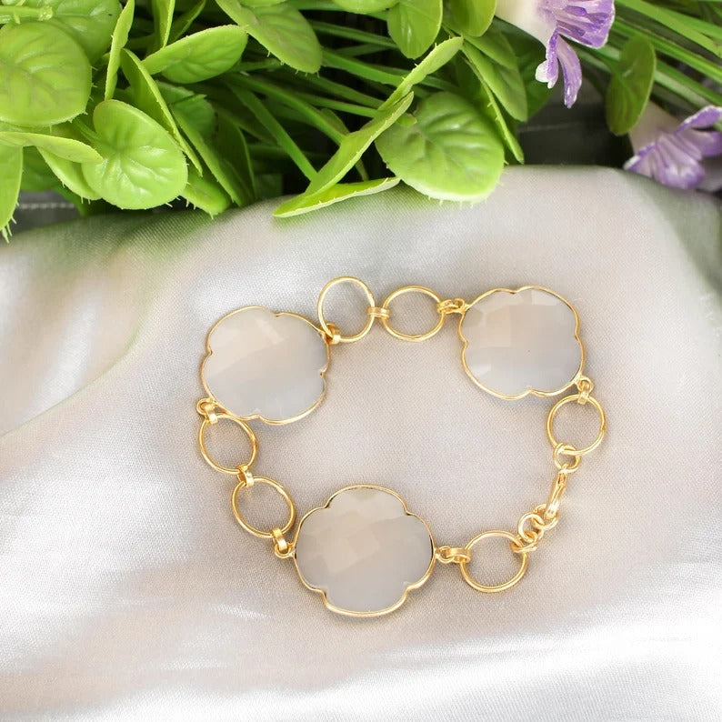 White Onyx Gemstone Gold Plated Brass bracelet