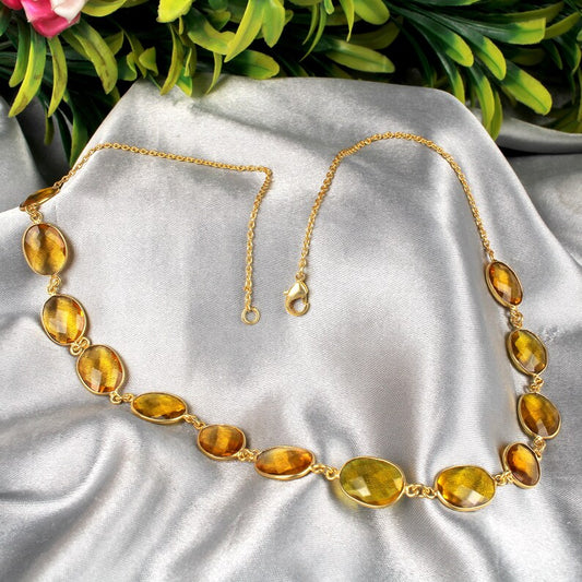 Citrine Hydro Brass Gold Plated Necklace