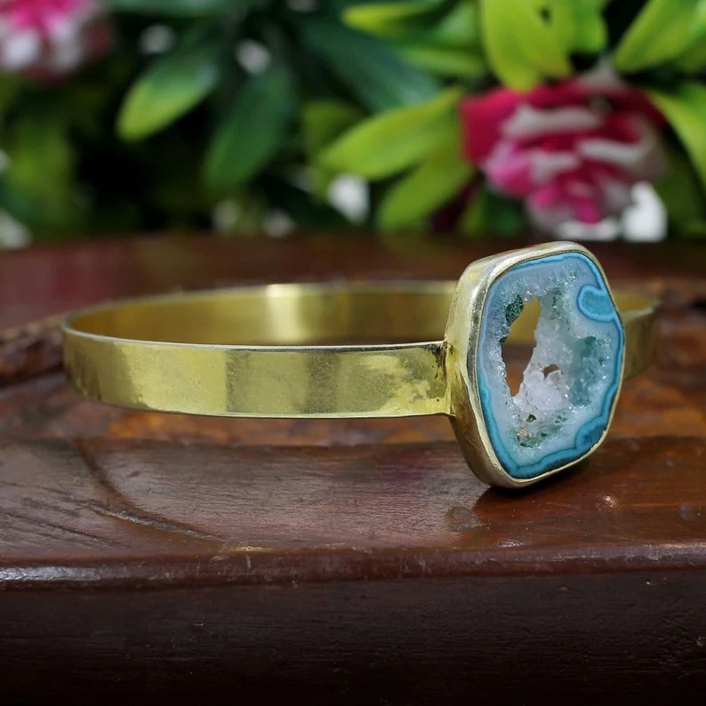 Window Druzy Gold Plated Brass Bangle