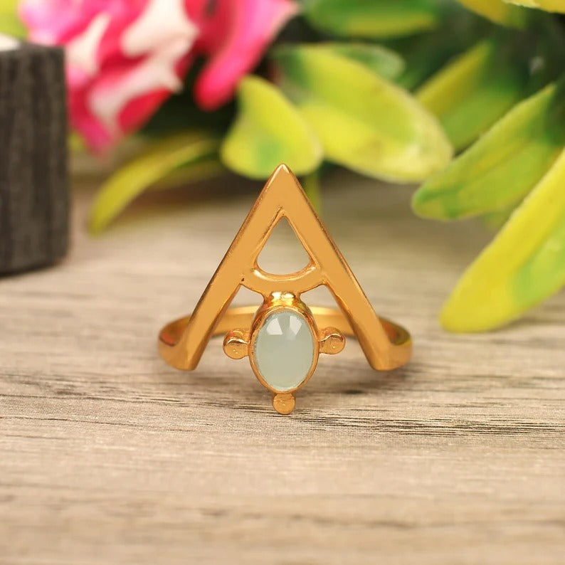 Aqua Chalcedony Gemstone Sterling Silver Ring