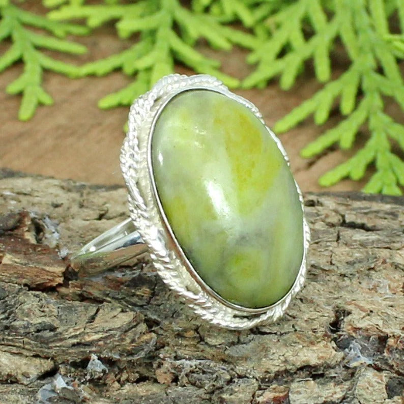 Serpentine Gemstone 9235 Silver Ring