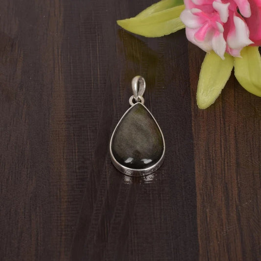 Natural Golden Sheen Obsidian 92.5 Sterling Silver Pendant