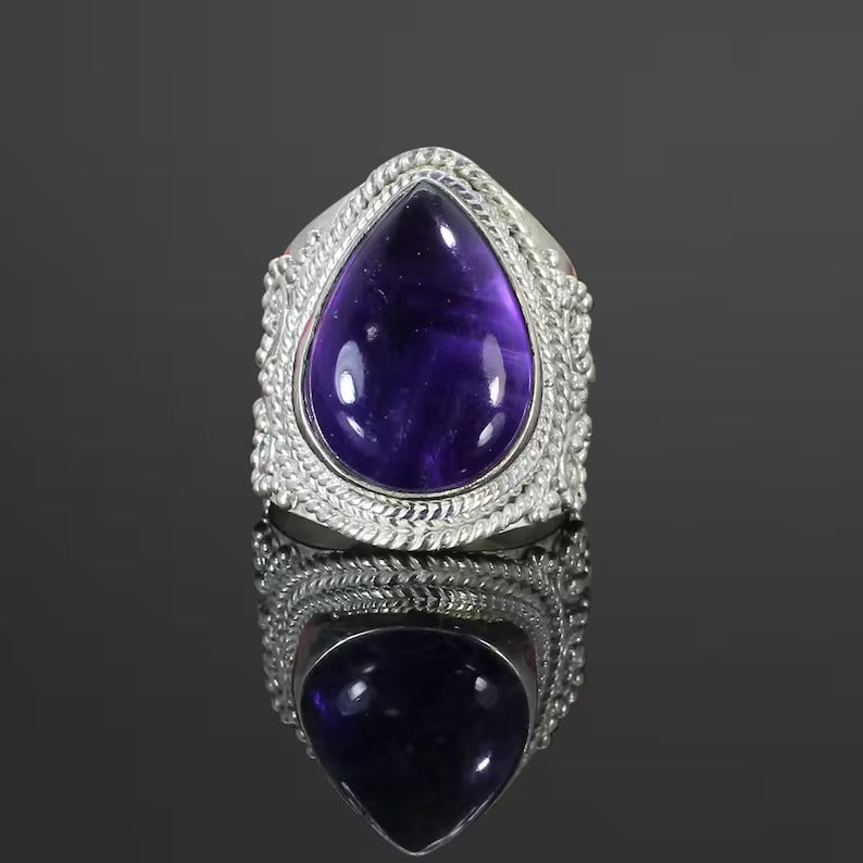 African Amethyst Gemstone 92.5 Sterling Silver Ring