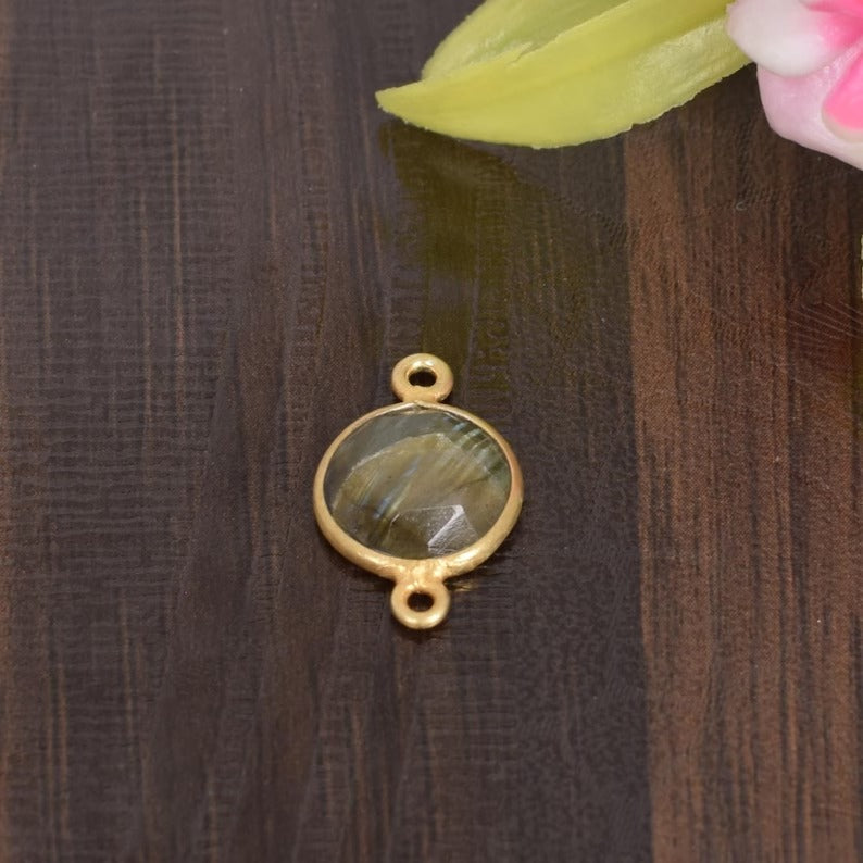 Natural Labradorite Gold Plated Charm Connector