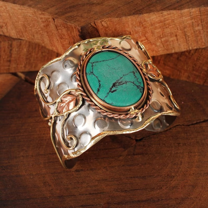 Women Turquoise Gemstone Brass Bangle