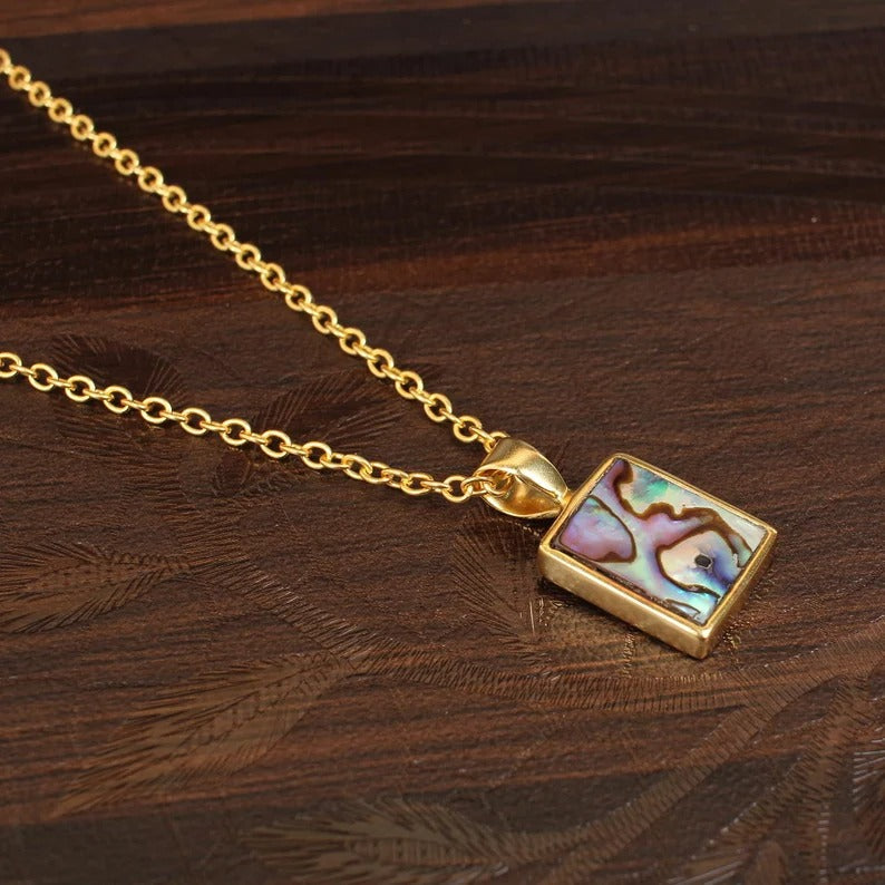 Abalone Shell Gemstone Gold Plated Brass Necklace