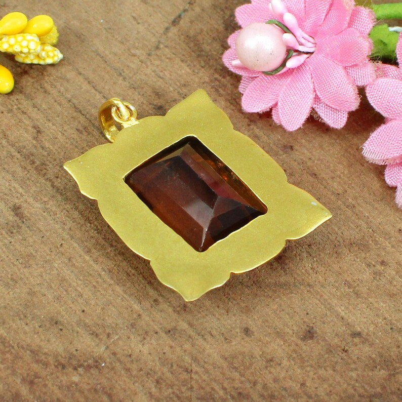 Citrine Gemstone Brass Pendant...