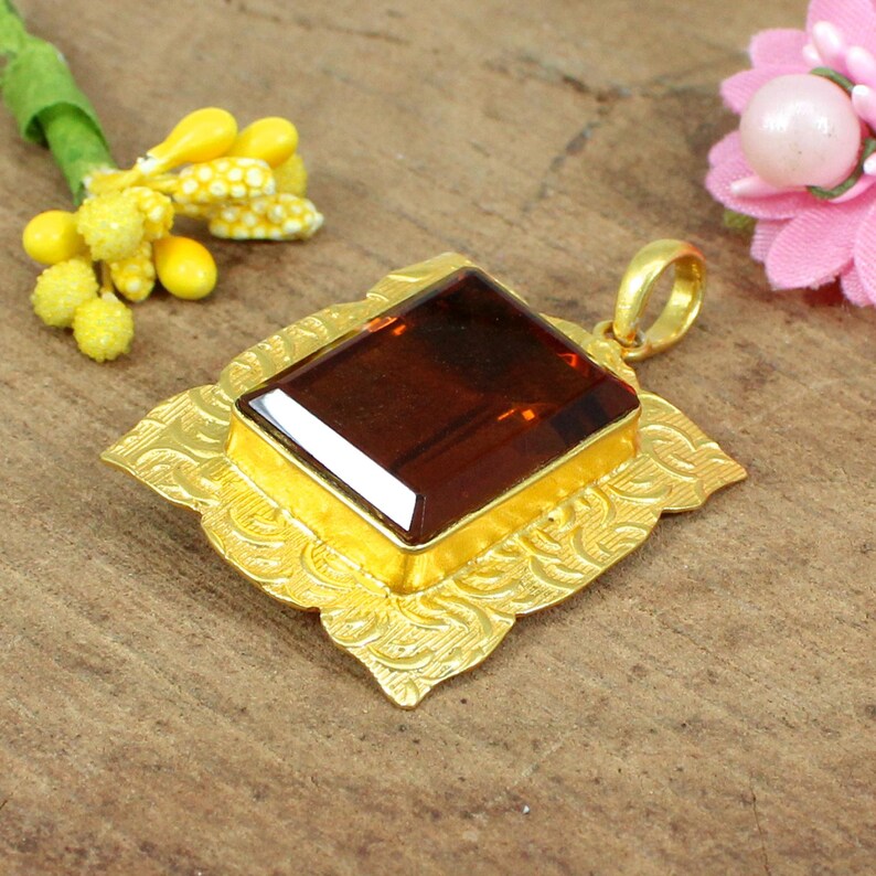 Citrine Gemstone Brass Pendant...