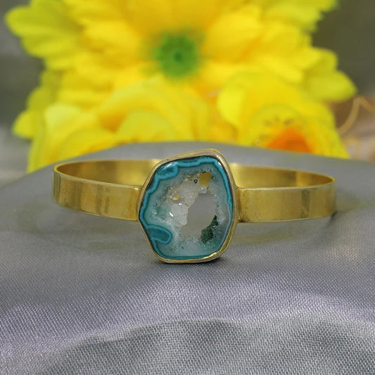 Window Druzy Gold Plated Brass Bangle