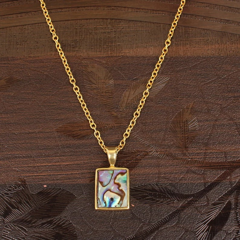 Abalone Shell Gemstone Gold Plated Brass Necklace