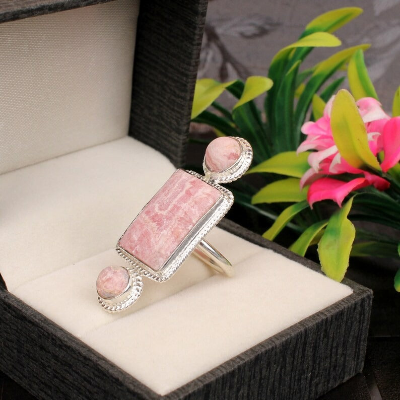 Rhodochrosite Gemstone 92.5 Sterling SIlver Ring