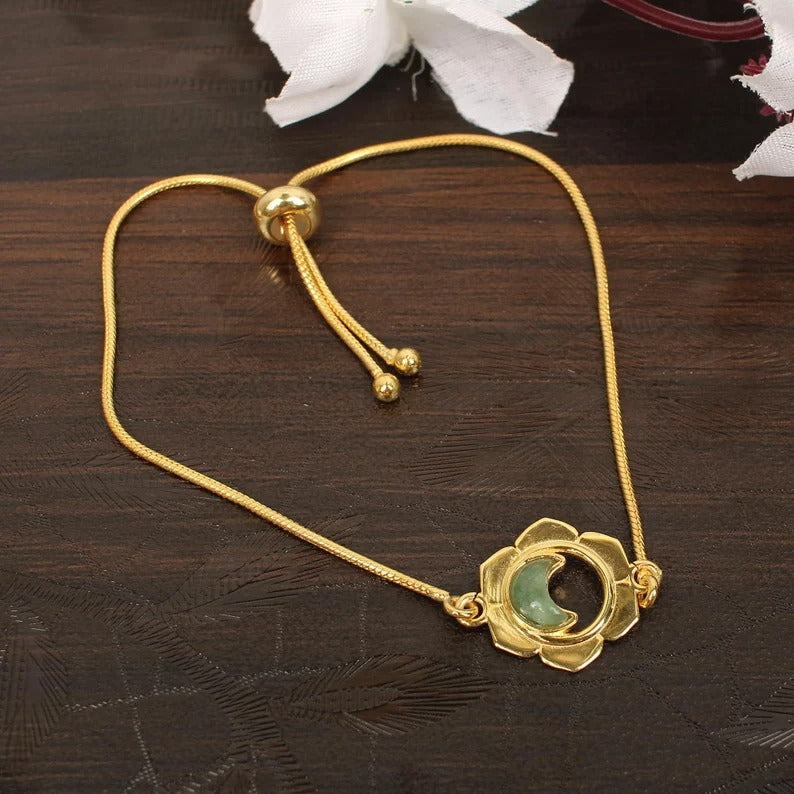 Green Aventurine Gemstone Gold Plated Bracelet