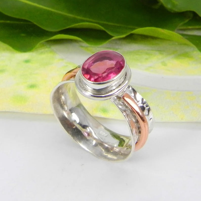 Pink Tourmaline Gemstone 925 Sterling Silver Ring