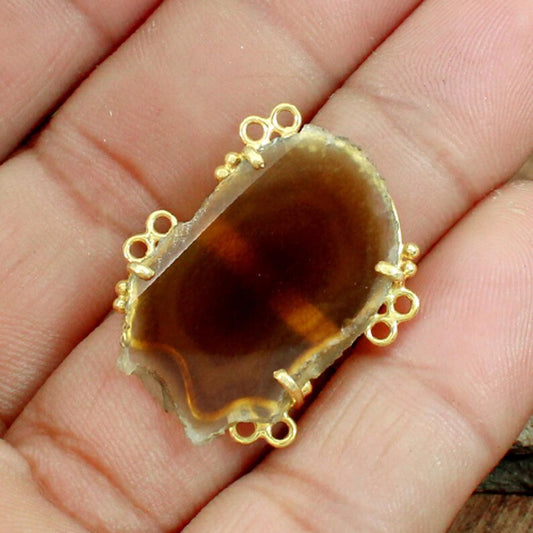 Natural Brown Slice Agate Gemstone Sterling Silver Ring