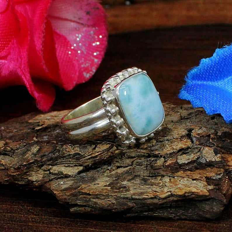 Larimar Gemstone 925 Sterling Silver  Ring