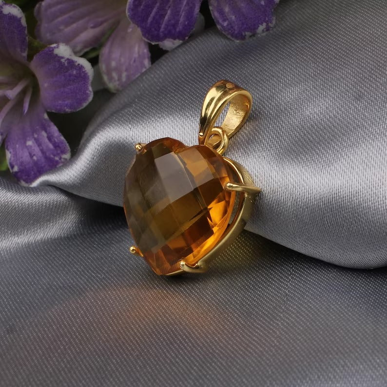 Gold Plated Dark Citrine Gemstone Pendant