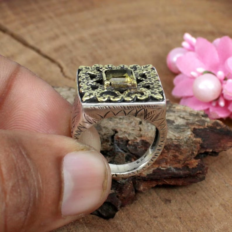 Citrine Gemstone Oxidised 92.5 Silver Ring