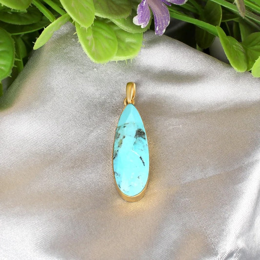 Natural Turquoise Gemstone Gold Plated Brass Pendant