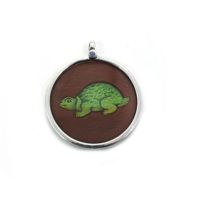 92.5 Sterling Silver Tortoise Painting Pendant