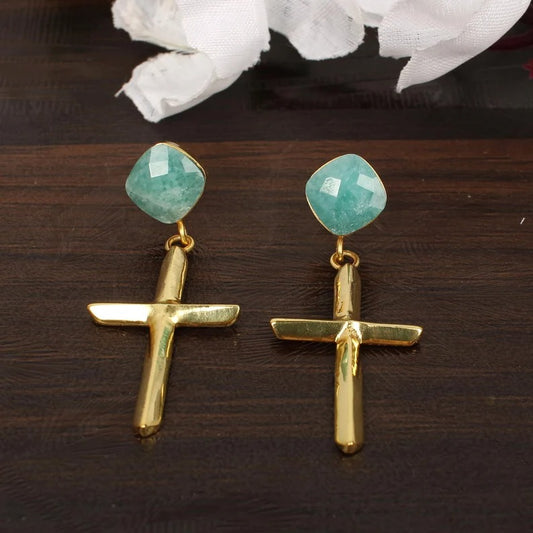 Amazonite Gemstone Gold Plated Earrings