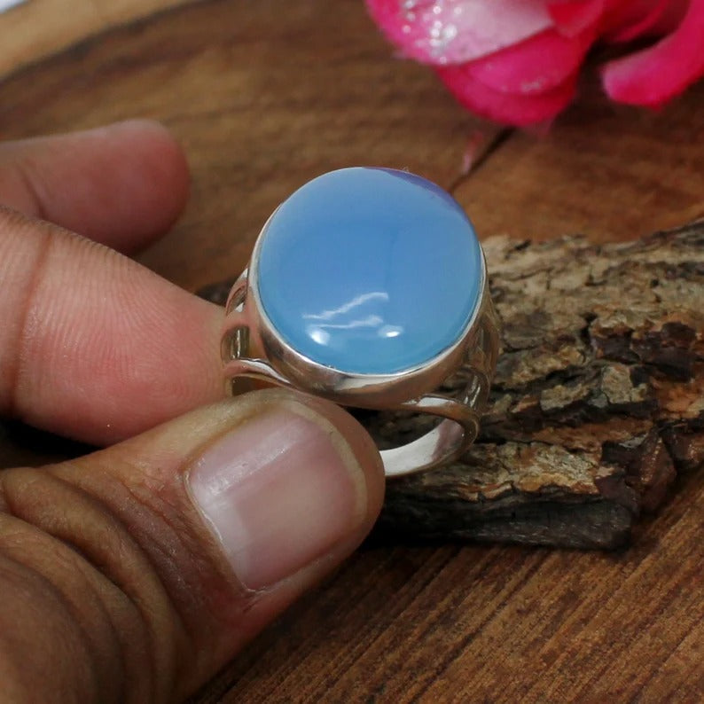 Blue Chalcedony 92.5 Sterling Silver Ring