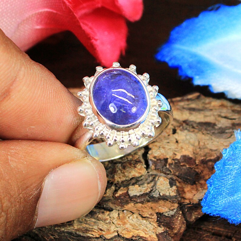 Oval Tanzanite Gemstone Sterling Silver Ring