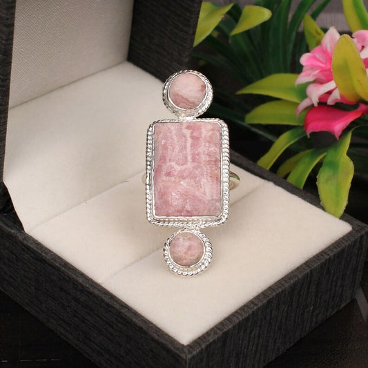 Rhodochrosite Gemstone 92.5 Sterling SIlver Ring