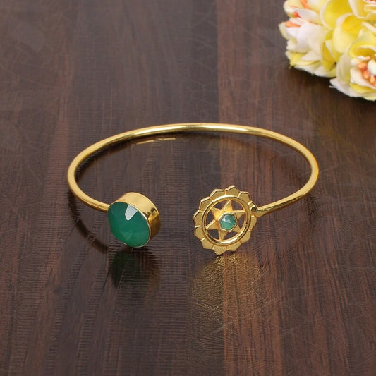 Green Onyx Gemstone Brass Bangle