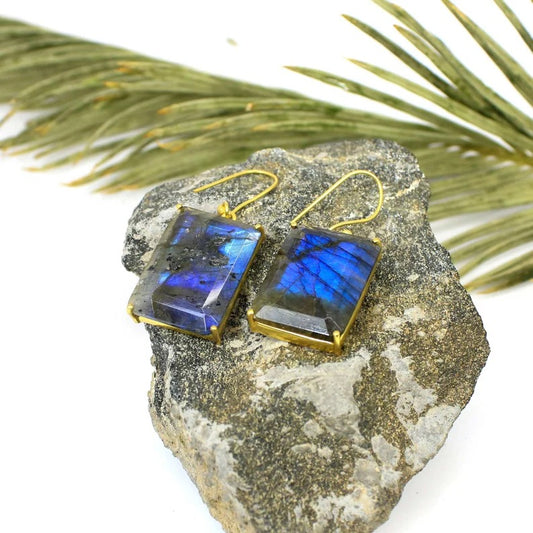 Natural Blue Fire Labradorite Gemstone Earrings