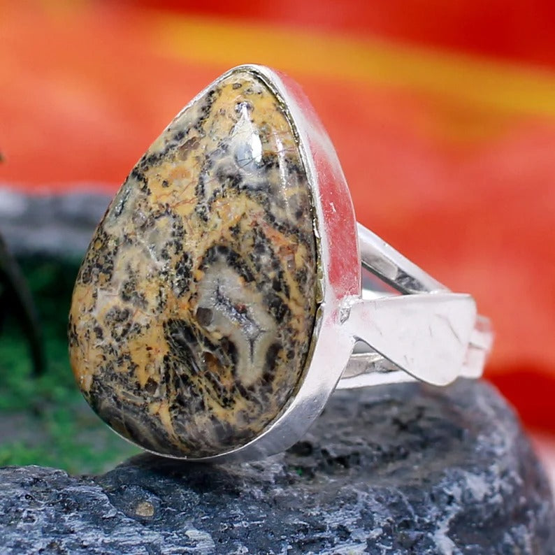 Picture Jasper Gemstone 92.5 Sterling Silver Ring