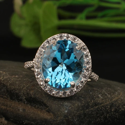 Swiss Blue Topaz Gemstone 92.5 Sterling Silver Ring