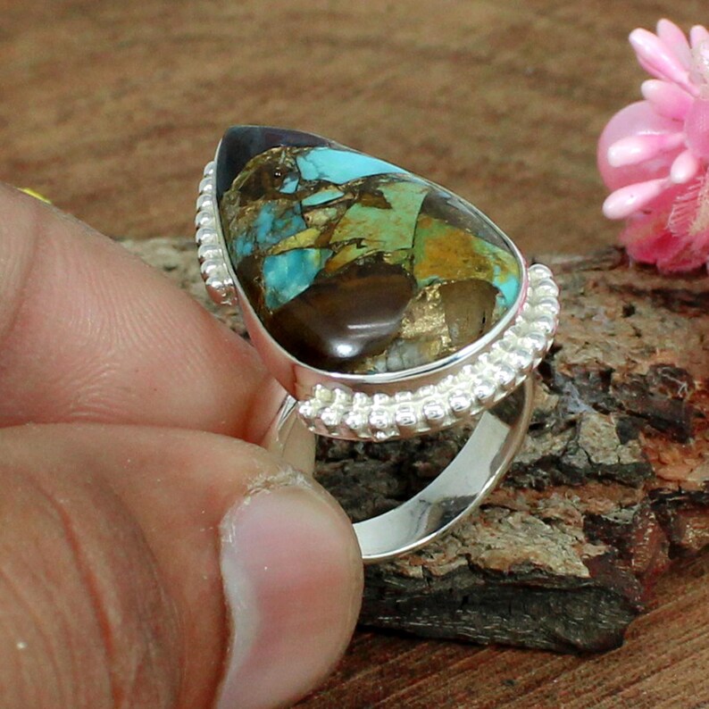 Pear Mohave Mexican Copper Turquoise Sterling Silver Ring