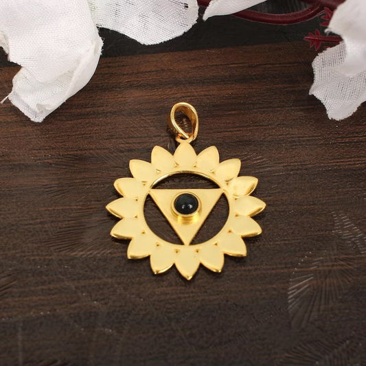 Gold Plated Designer Black Onyx Brass Pendant