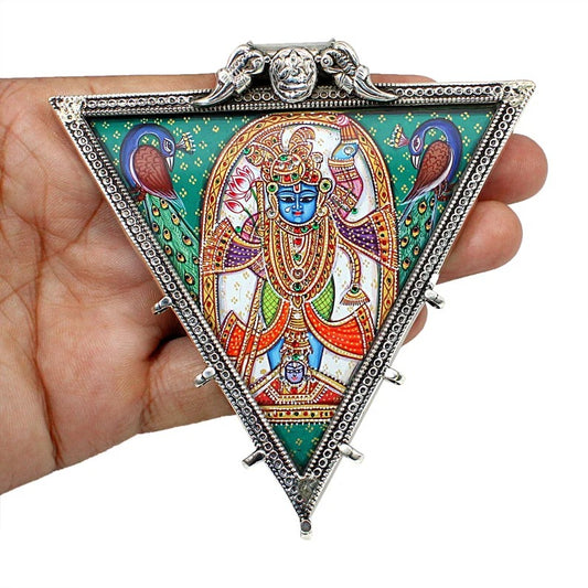 925 Sterling Silver Hindu God Painting Triangle Pendant
