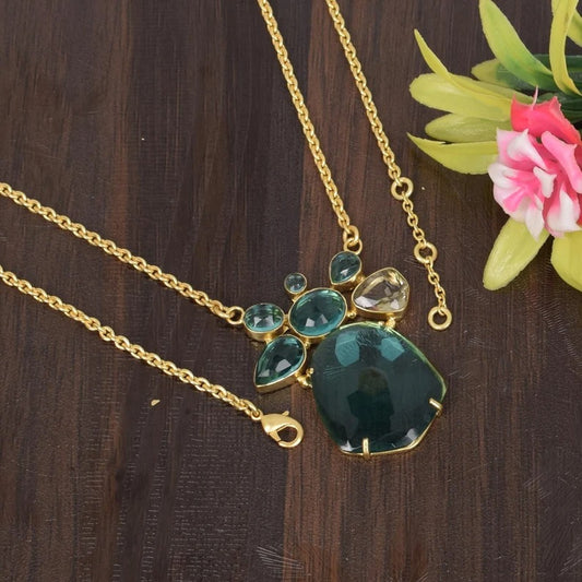 Hydro Apatite Gemstone Gold Plated Necklace