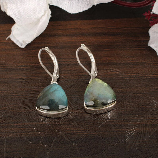 Women Labradorite Silver Plated Brass  Earrings