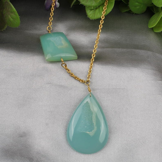 Aqua Chalcedony Gemstone Necklace