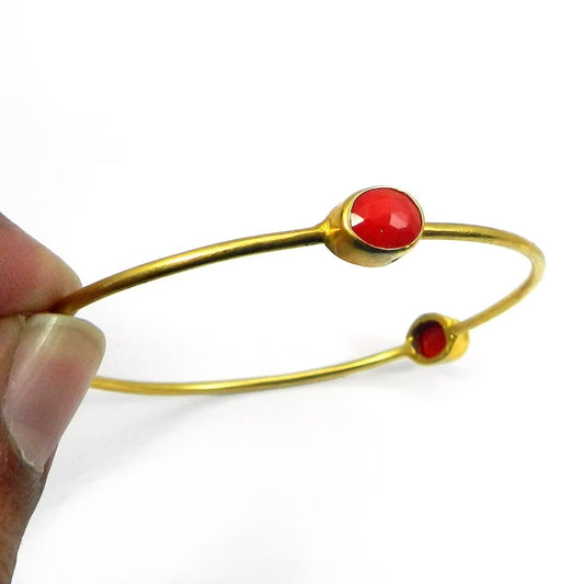 Red Onyx Solid Gold Plated Brass Bangle