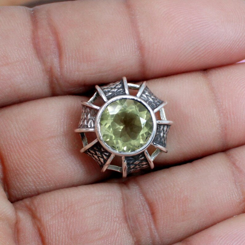 92.5 Sterling Silver Lemon Quartz Gemstone Ring