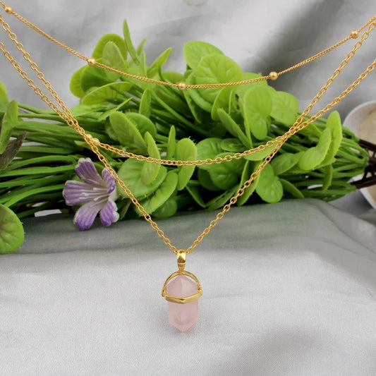 Natural Rose Quartz Gold Plated Necklace