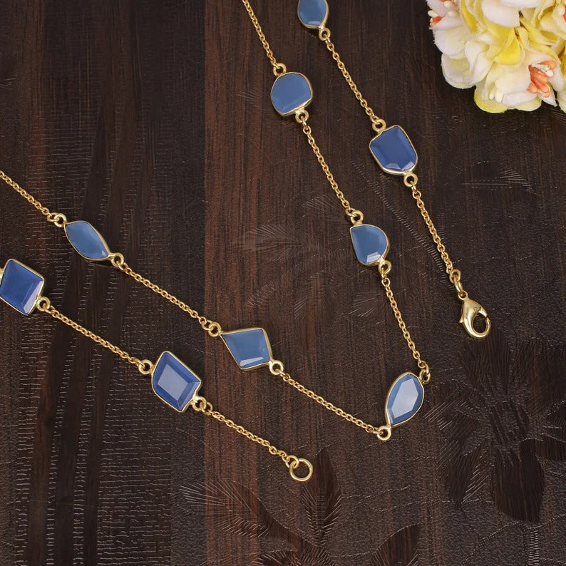 Handcrafted Natural Chalcedony Handmade Link Necklace